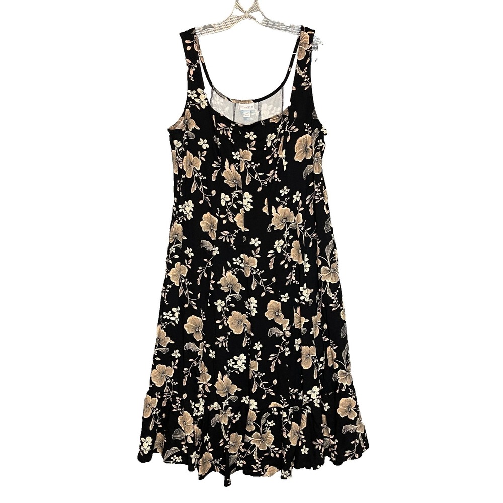 Ava Viv Women 18 Dark Botanical Seamed Modest Wide Strap Fit‎ Flare Midi Dress